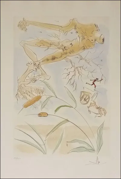 Quel peintre surréaliste est l'auteur de cette gravure rehaussée au pochoir (aquarelle) intitulée ''Le chêne et le roseau'' ?