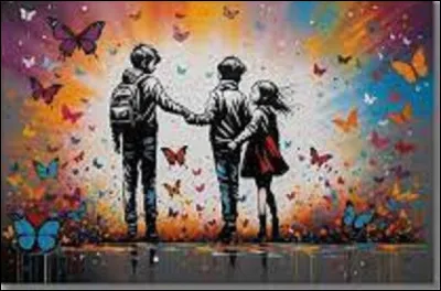 Quel artiste de rue est l'auteur de cette �uvre intitul&eacute;e ''Two Brothers and a Sister with Colorful Butterflies'' ?