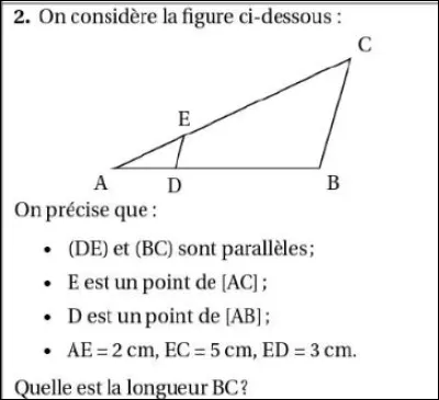 Observer la figure ci-dessus. 
Quelle est la longueur de BC ?