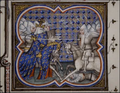 1323-1328 > Flandres : 1e grande fronde de la paysannerie contre maîtres et affameurs. Sur l'enluminure de la bataille finale [...laquelle ?], trop indignes pour faire face au roi fleurdelisé [...lequel ?], ils sont substitués par de vrais soldats.