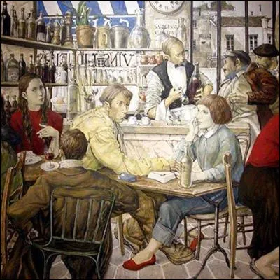 Quel peintre français dorigine japonaise, figure du Montparnasse de lentre-deux-guerres, a peint ce bistrot parisien ?