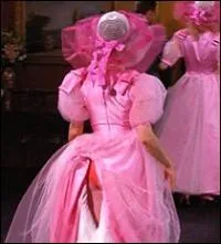 A quel mariage Rachel Greene, qui porte une immonde robe de Demdo rose fonce, montre-t-elle elle aussi sa petite culotte, car la jupe est prise dans l'lastique ?