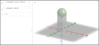 Samy doit concevoir des plots en métal pour un projet industriel. Chaque plot est constitué d'un cylindre de révolution surmonté d'une demi-sphère (cf le schéma initial ci-dessus).
Les dimensions de chaque plot sont les suivantes : 
 Hauteur du cylindre : 60 cm
 Rayon du cylindre et de la demi-sphère : 15 cm
Calculer la valeur arrondie au cm³ d'un plot métallique.