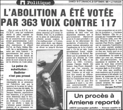 Quelle peine a été abolie en France en 1981 ?