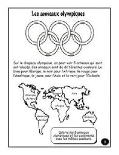En partant de la gauche vers la droite, quelle est la couleur du dernier anneau olympique ?