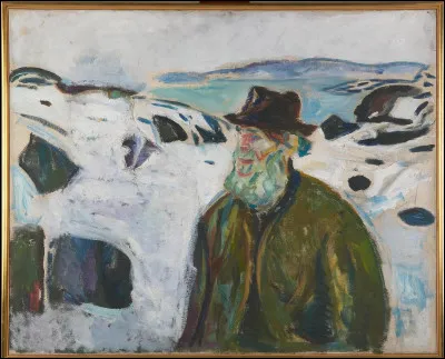 Qui a peint ce "Vieux pêcheur sur une côte couverte de neige" ?