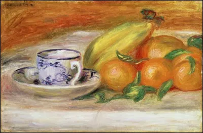 Qui a peint le tableau intitulé "Fruits avec tasse et soucoupe" ?