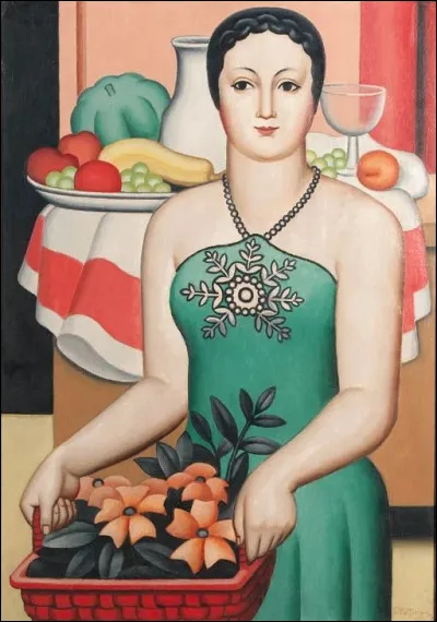 Qui a représenté cette femme, en premier plan, avec une corbeille de fruits derrière elle ?
