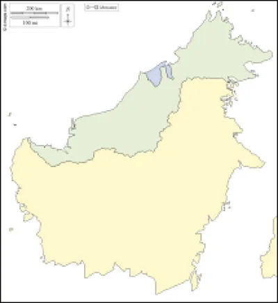 Cette île est partagée avec la Malaisie et Brunéi et sa partie indonésienne, appelée Kalimantan, couvre près de 540 000 km2. Il s'agit de :