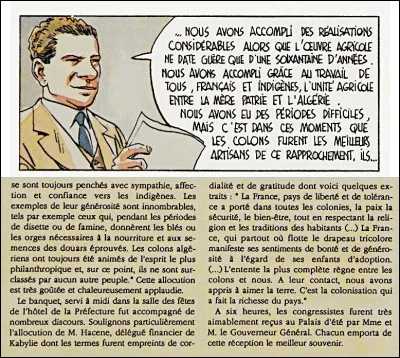 Mondanités (2) > Les discours s'enchaînant aux autres, Casimir s'emploie à faire une apologie zélée de l'agriculture algérienne. Quel est le ton de son allocution ?