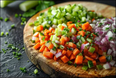 Quel est le nom de cette pr&eacute;paration de l&eacute;gumes coup&eacute;s en d&eacute;s d'1 cm de largeur r&eacute;unissant souvent, carottes, oignons, c&eacute;leris ?