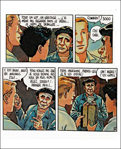 Marché aux Puces > Élève aux Beaux-Arts, Marianne s'intéresse à un lot de carnets de dessins, visiblement anciens. En quelle monnaie se passe le marchandage ?