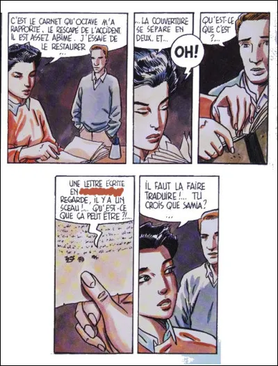 Et ils ne seront pas au bout de leur surprise : Marianne découvre une lettre, rédigée en [...Complétez !...] caché dans la reliure ! Déchiffrée et traduite, elle s'avérera être de la main [...De qui donc ?...]