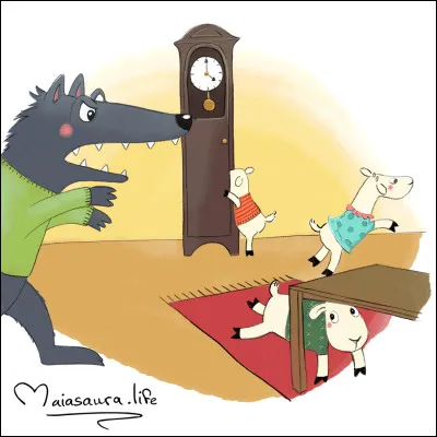 Dans "Le Loup et les 7 chevreaux" qu'arrive-t-il au loup à la fin de l'histoire une fois qu'il a mangé les chevreaux ?