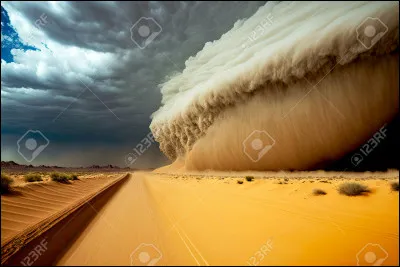 Violente perturbation atmosphérique ; vent rapide qui souffle en rafales, souvent accompagné d'orage.
Une plage de .. fin.