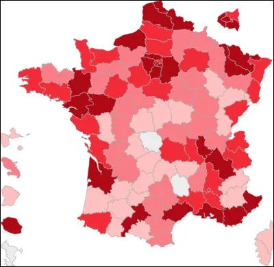 Voici en haut, la carte de France avec des couleurs suivant le nombre de naissance des Emy ! Plus c'est foncé, plus il y a des naissances de ce prénom !
combien vois-tu de régions en blanc sur la France ?