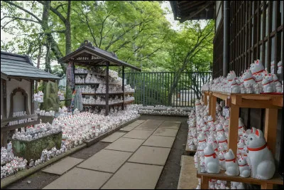 Dans quelle ville se trouve un temple célèbre dédié au maneki-neko ?