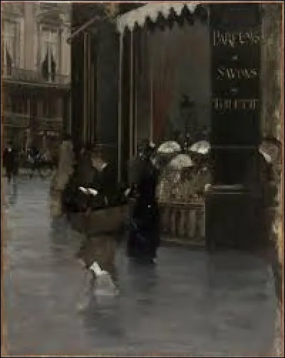 Pourriez-vous me citer le nom de cet artiste italien qui a réalisé cette toile nommée ''La Parfumerie Violet, boulevard des Capucines'', en 1880 ?