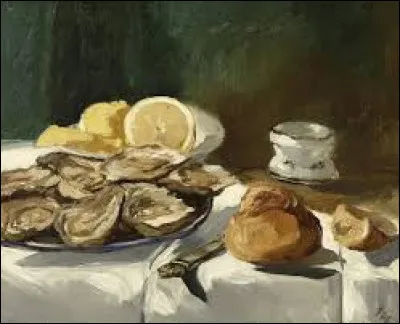 Quel artiste a peint cette nature morte intitulée ''Nature morte, huîtres, citron, brioche'', en 1876 ?