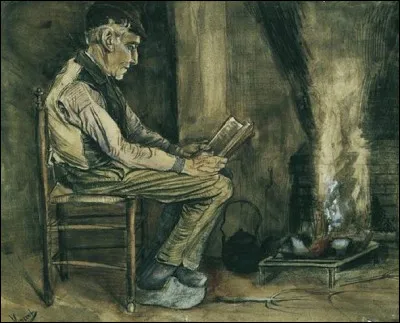 Qui a représenté ce "Paysan assis au coin du feu" ?