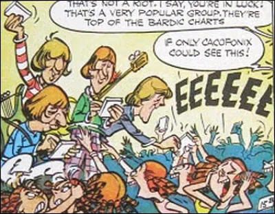 Dans ''Astérix chez les Bretons'', qui sont ces quatre bardes en dédicace ?