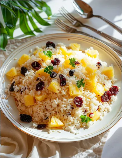 Comment appelle-t-on ce riz accommodé avec des raisins secs et de la noix de coco râpée ?