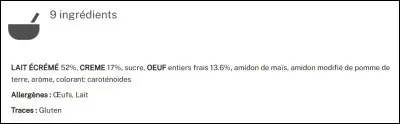Il décide d'acheter la crème aux ufs mentionnée pus tôt. Elle contient du lait et des ufs, écrit en gras car l'uf est un allergène, tandis que certaines personnent sont intolérantes au lactose. Quelle est la différence ?