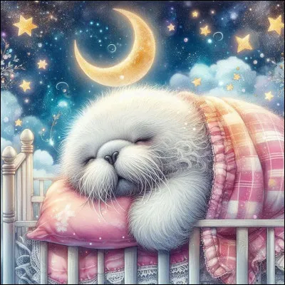 S'il était réveillé, on pourrait voir ses deux grandes dents qu'on appelle "défenses". Il vit dans l'océan Arctique.