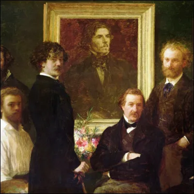 Quel peintre fran&ccedil;ais a peint en 1864 un "Hommage &agrave; Delacroix" le repr&eacute;sentant avec d�autres artistes devant le portrait du peintre d&eacute;c&eacute;d&eacute; ?