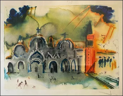 Voici une lithographie de Salvador Dalí représentant la place Saint-Marc. Dans quelle ville ?
