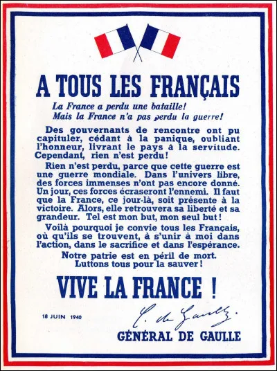 Pouvez-vous me dire quand le général de Gaulle a lancé son appel ?