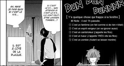 Imagine tu es chez toi dans ton appartement. Il est 23 h et tu entends quelqu'un toquer à la fenêtre de ton balcon. Quelle est ta réaction ?