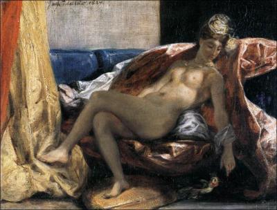 Quel peintre chef de l'cole romantique a ralis 'Femme caressant un perroquet' ?
