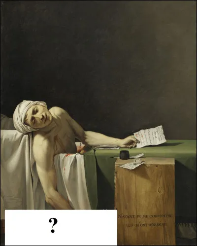 Qu'y a-t-il au bas du tableau de Jacques-Louis David intitulé "Marat assassiné" ?
