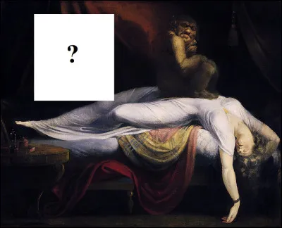 Dans le tableau "Le Cauchemar" de Füssli, qu'est-ce qui sort à travers les rideaux rouges ?