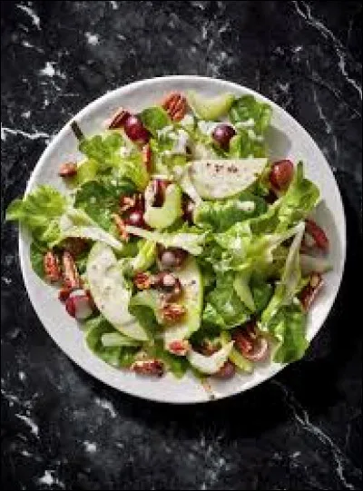 Quelle salade est composée de pommes, de céleri, de raisin et de noix, le tout mélangé à de la mayonnaise ?