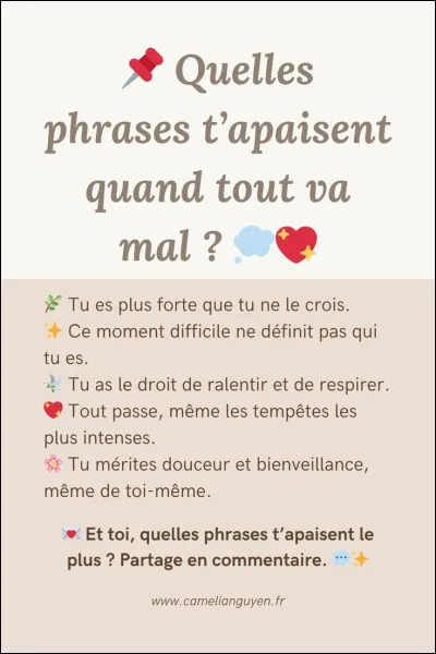 Une phrase que tu as besoin d'entendre c'est :