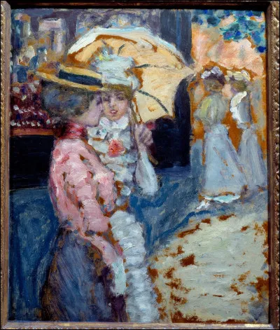 Voici d'élégantes femmes sous ombrelles. Quel peintre les a représentées sur une toile intitulée "La Promenade" ?