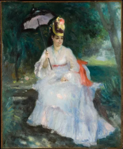 Qui a peint "Femme avec un parasol assise dans le jardin" ?