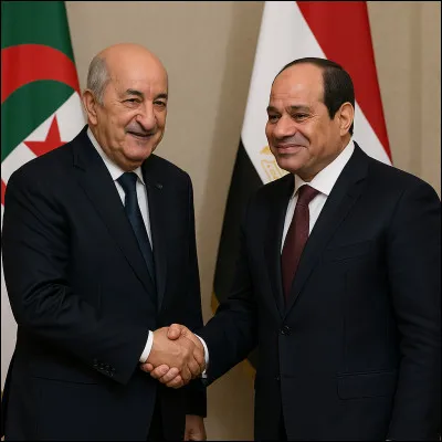 Le Président algérien, Abdelmadjid Tebboune, et le Président égyptien, al-Sissi, se serrant la main, souriant. Cette image les représentant est-elle vraie ou fausse ?
