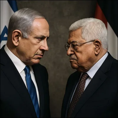 Le Premier ministre israélien, Benyamin Netanyahou, face au Président de lAutorité palestinienne, Mahmoud Abbas. Cette image les représentant est-elle vraie ou fausse ?