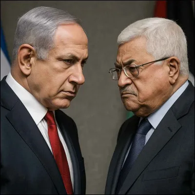Le Premier ministre israélien, Benyamin Netanyahou, face au Président de lAutorité palestinienne, Mahmoud Abbas. Cette image les représentant est-elle vraie ou fausse ?