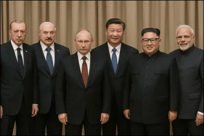 La photo de groupe des pires ennemis de lUnion européenne : le Président turc, Recep Tayyip Erdoğan ; le Président de la Biélorussie, Alexandre Loukachenko ; le Président de la fédération de Russie, Vladimir Poutine ; le Président de la République populaire de Chine, Xi Jinping ; le dictateur nord-coréen, Kim Jong-un ; le Premier ministre indien, Narendra Modi. Cette image les représentant est-elle vraie ou fausse ?