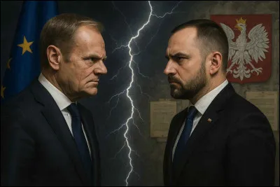 Le Premier ministre sortant de la Pologne, Donald Tusk, face au candidat nationaliste, Karol Nawrocki. Cette image les représentant est-elle vraie ou fausse ?