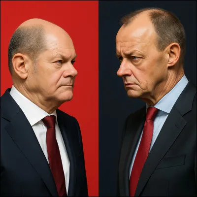 Lancien chancelier allemand, Olaf Scholz, face au nouveau chancelier élu, Friedrich Merz. Cette image les représentant est-elle vraie ou fausse ?