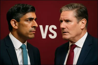 Le Premier ministre conservateur sortant du Royaume-Uni, Rishi Sunak, face à lancien candidat élu du parti travailliste et nouveau Premier ministre britannique, Keir Starmer. Cette image les représentant est-elle vraie ou fausse ?