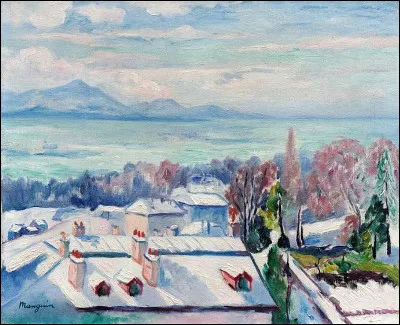 Henri Manguin a représenté ici une ville suisse du lac Léman sous la neige :