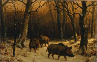 Qui a peint "Sangliers dans la neige" en 1872 ?