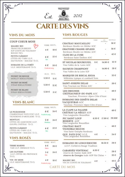 La carte des vins nous est présentée, et nous choisirons un chateauneuf-du-pape :