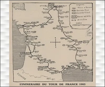 Combien y avait-il d'étapes pour couvrir les 2 428 kilomètres du premier Tour de France en 1903 ?